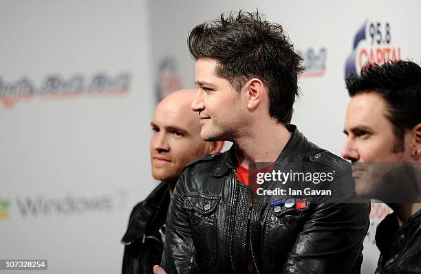 Mark Sheehan, Gary O'Donoghue and Glen Power from The Script attend Jingle Bell Ball 2010 at O2 Arena on December 4, 2010 in London, England.