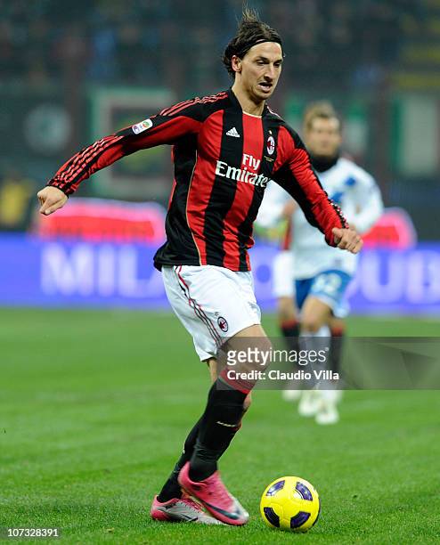 Zlatan Ibrahimovic of AC Milan runs during the Serie A match between Milan and Brescia at Stadio Giuseppe Meazza on December 4, 2010 in Milan, Italy.
