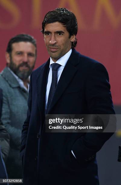 Former player Raul Gonzalez looks on prior to the Group G match of the UEFA Champions League between AS Roma and Real Madrid at Stadio Olimpico on...