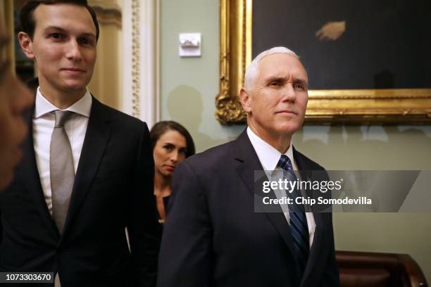 Vice President Mike Pence and White House Senior Advisor and President Donald Trump's son-in-law Jared Kushner arrive for the weekly Senate...