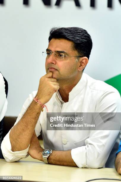 Rajasthan Congress President Sachin Pilot during a press conference at AICC headquarters on December 14, 2018 in New Delhi, India. The Congress named...