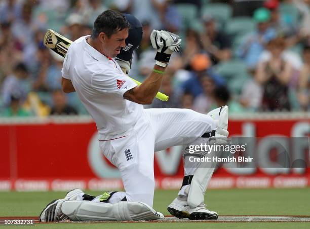 Kevin Pietersen of England celebrates his double century during day three of the Second Ashes Test match between Australia and England at Adelaide...