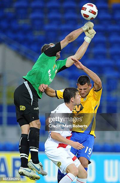 Clint Bolton of the Heart clears the ball during the round 17 A-League match between Gold Coast United and the Melbourne Heart at Skilled Park on...