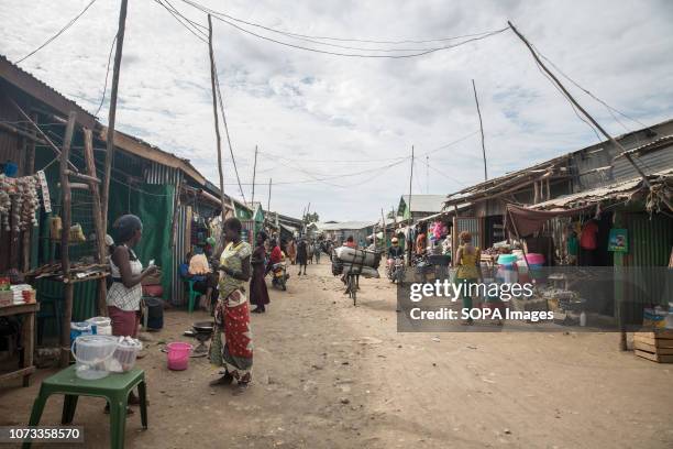 Shopping street in Kakuma refugee camp. Kakuma refugee camp in northwest Kenya is home to more than 180,000 refugees and asylum seekers, from...