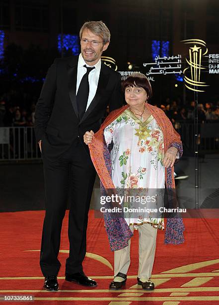 Actor Lambert Wilson and Director Agnes Varda attend the Tribute to the French Cinema during the 10 th Marrakech Film Festival on December 4, 2010 in...