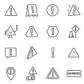 Warning sign, icon set. attention , linear icons. Line with editable stroke
