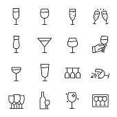 stemware, icon set. wineglass, linear icons. Line with editable stroke