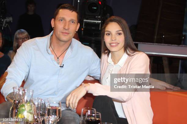 Former German handball player Stefan Kretzschmar and his daughter Lucie-Marie Kretzschmar during the 'NDR Talk Show' on December 14, 2018 in Hamburg,...