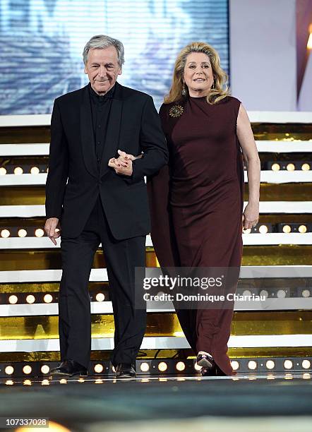 Director Costa Gavras and Actress Catherine Deneuve attend the Tribute to the French Cinema during the 10 th Marrakech Film Festival on December 4,...