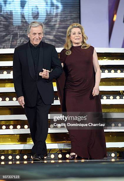 Director Costa Gavras and Actress Catherine Deneuve attend the Tribute to the French Cinema during the 10 th Marrakech Film Festival on December 4,...