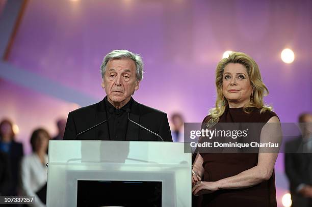 Director Costa Gavras and actress Catherine Deneuve attend the Tribute to the French Cinema during the 10 th Marrakech Film Festival on December 4,...