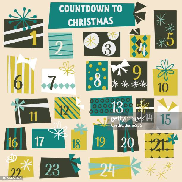 cute retro christmas gifts advent calendar - advent stock illustrations