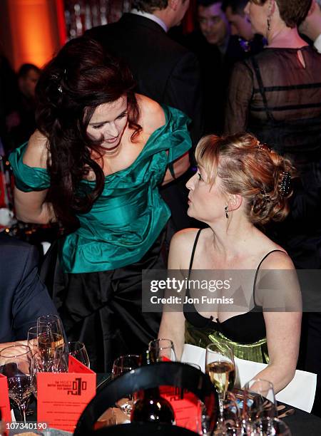 Actress Lesley Manville and Helena Bonham Carter attend the Moet British Independent Film Awards at Old Billingsgate Market on December 5, 2010 in...