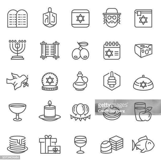 happy hanukkah icons - jewish religion stock illustrations