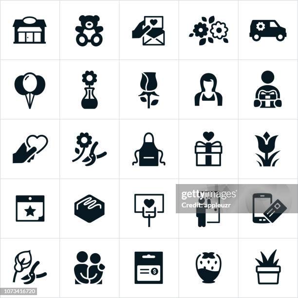 ilustrações de stock, clip art, desenhos animados e ícones de florist icons - ramo-de-flores