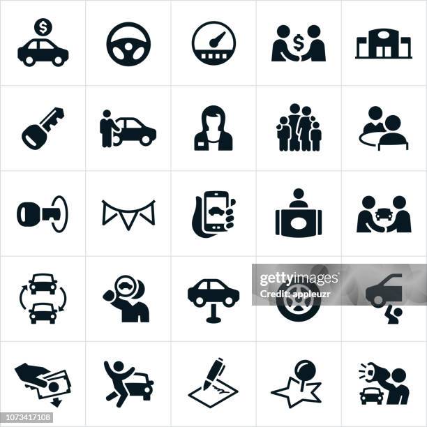 stockillustraties, clipart, cartoons en iconen met auto verkoop pictogrammen - car salesperson