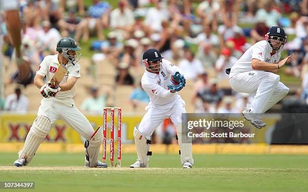 Simon Katich of Australia bats during day four of the Second Ashes Test match between Australia and England at Adelaide Oval on December 6, 2010 in...