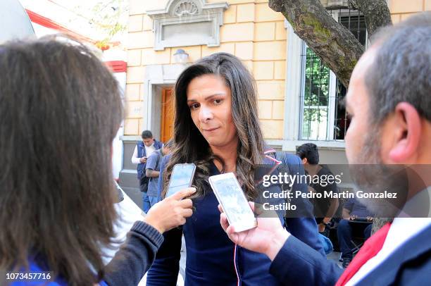 Ana Guevara talks with journalists during the announcement of the new Ministry of Foreign Affairs working team at Casa de Transicion on November 27,...