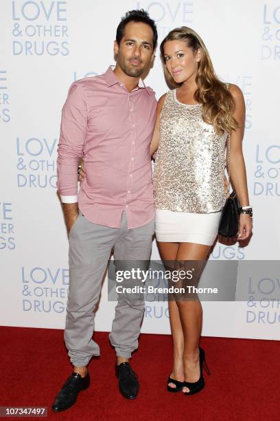 Alex Dimitriades and Anji Lake attend the Sydney premiere of "Love & Other Drugs" at Event Cinemas George Street on December 6, 2010 in Sydney,...