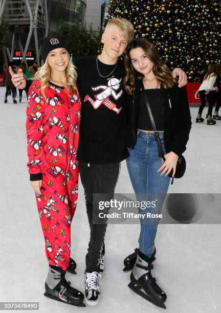 Jordyn Jones, Carson Luders and Annie Leblanc attend Instagram's #Instaskate 2018 at LA Kings Holiday Ice LA Live on November 27, 2018 in Los...