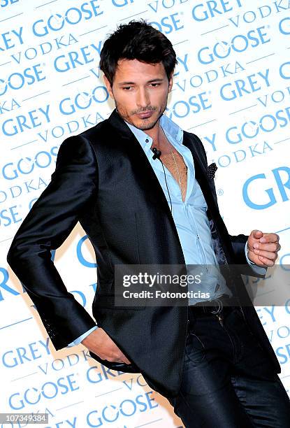 Model Andres Velencoso presents the new "Grey Goose" vodka christmas pack, at "Prive Grey Goose Space" on September 21, 2009 in Madrid, Spain