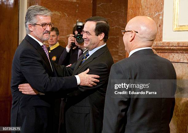 Deputy Manuel Marin, President of Congress, Jose Bono and Senate President, Javier Rojo attend the 32nd anniversary of the Spanish Constitution at...