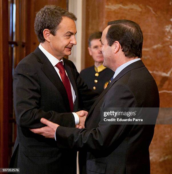 President Jose Luis Rodriguez Zapatero and President of the Congress, Jose Bono attend the 32nd anniversary of the Spanish Constitution at Congress...