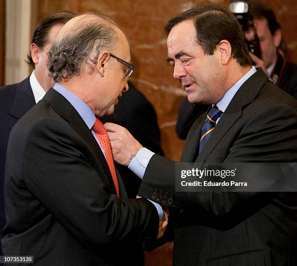 Economy Coordinate of the Popular Party, Cristobal Montoro and President of the Congress, Jose Bono attend the 32nd anniversary of the Spanish...