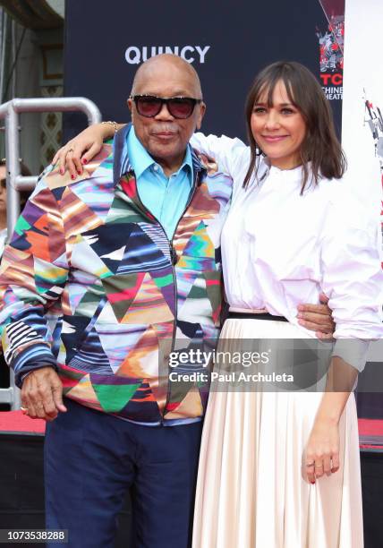Quincy Jones and daughter, Rashida Jones attend the Quincy Jones Hand and Footprint ceremony at the TCL Chinese Theatre IMAX on November 27, 2018 in...