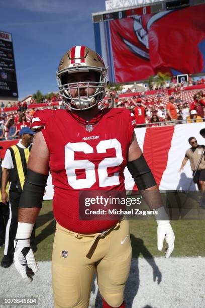 Erik Magnuson of the San Francisco 49ers stands on the field prior to the game against the Tampa Bay Buccaneers at Raymond James Stadium on November...