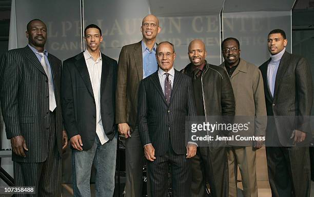 Herb Williams, Channing Frye, Kareem Abdul-Jabbar, Dr. Harold Freeman, President and founder of the Ralph Lauren Center for Cancer Care and...