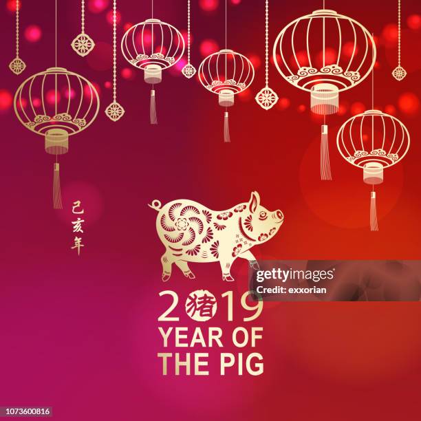 用豬慶祝中國新年 - 中國元宵節 幅插畫檔、美工圖案、卡通及圖標