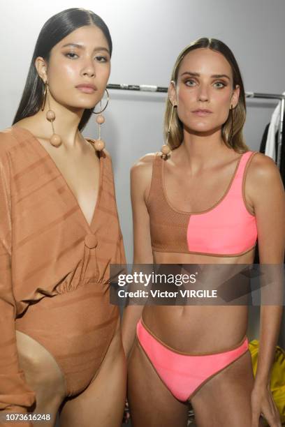 Model backstage during the Agua de Coco fashion show during Sao Paulo Fashion Week N46 Fall/Winter 2019 on October 26, 2018 in Sao Paulo, Brazil.