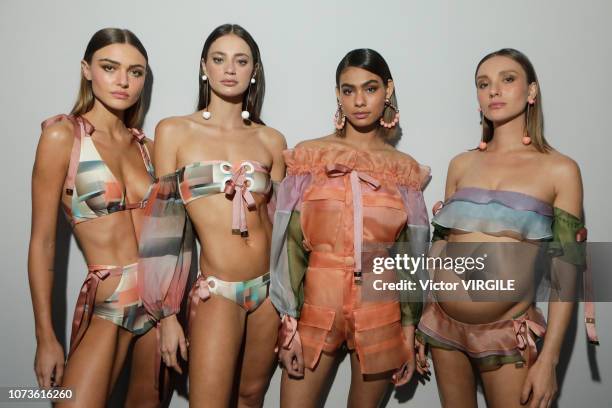 Model backstage during the Agua de Coco fashion show during Sao Paulo Fashion Week N46 Fall/Winter 2019 on October 26, 2018 in Sao Paulo, Brazil.