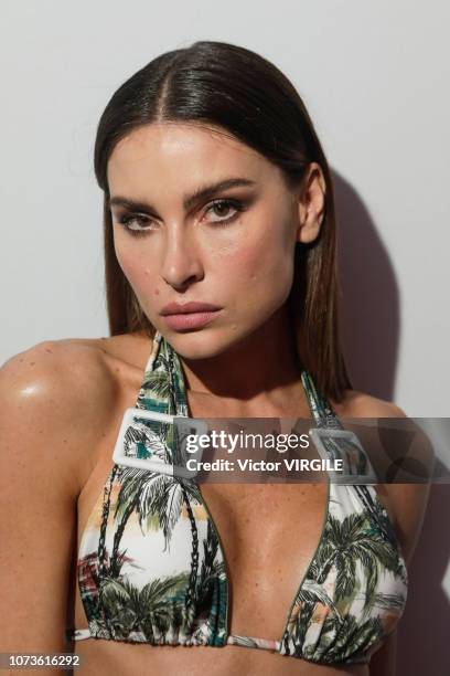 Model backstage during the Agua de Coco fashion show during Sao Paulo Fashion Week N46 Fall/Winter 2019 on October 26, 2018 in Sao Paulo, Brazil.