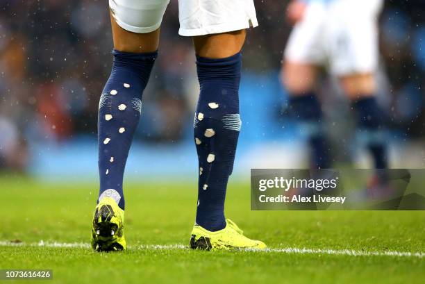 The socks of Kyle Walker of Manchester City pictured during the Premier League match between Manchester City and Everton FC at Etihad Stadium on...