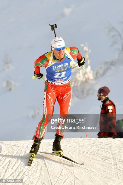 Krasimir Anev of Bulgaria during the Men 12.5 km Pursuit Competition at Biathlon Stadium Hochfilzen on December 15, 2018 in Hochfizen, Austria.