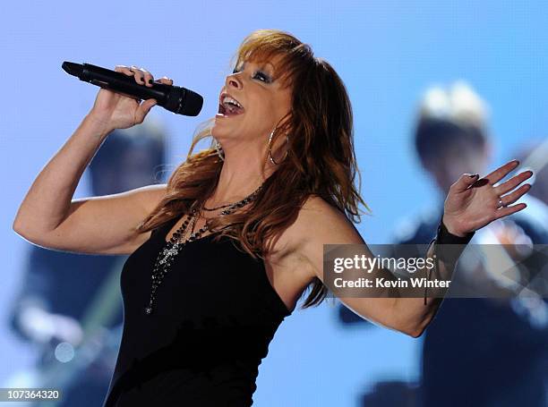 Singer Reba McEntire performs onstage during the American Country Awards 2010 held at the MGM Grand Garden Arena on December 6, 2010 in Las Vegas,...