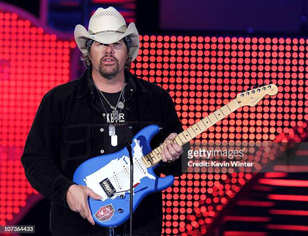 Musician Toby Keith accepts the Video Visionary Award onstage during the American Country Awards 2010 held at the MGM Grand Garden Arena on December...
