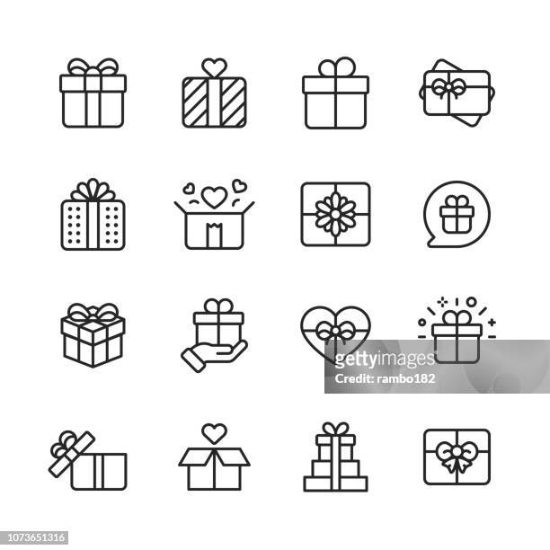 禮品相關圖示。包含禮品盒、聖誕禮物、生日禮物、禮品卡等圖示。適用于移動和 web。 - 在家購物 幅插畫檔、美工圖案、卡通及圖標