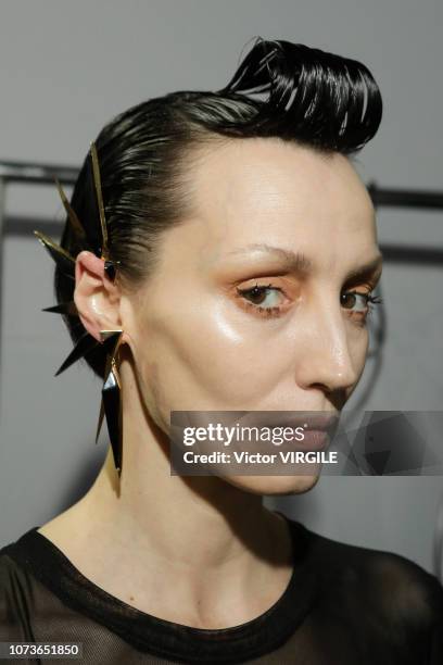 Model backstage during the Ratier fashion show during Sao Paulo Fashion Week N46 Fall/Winter 2019 on October 26, 2018 in Sao Paulo, Brazil.