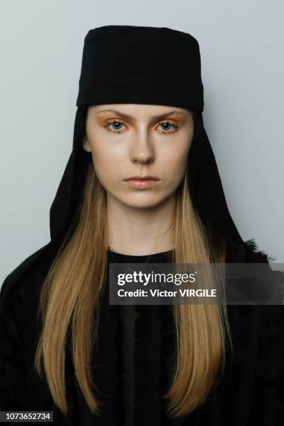 Model backstage during the Ratier fashion show during Sao Paulo Fashion Week N46 Fall/Winter 2019 on October 26, 2018 in Sao Paulo, Brazil.