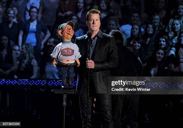 Comedian Jeff Dunham performs onstage during the American Country Awards 2010 held at the MGM Grand Garden Arena on December 6, 2010 in Las Vegas,...