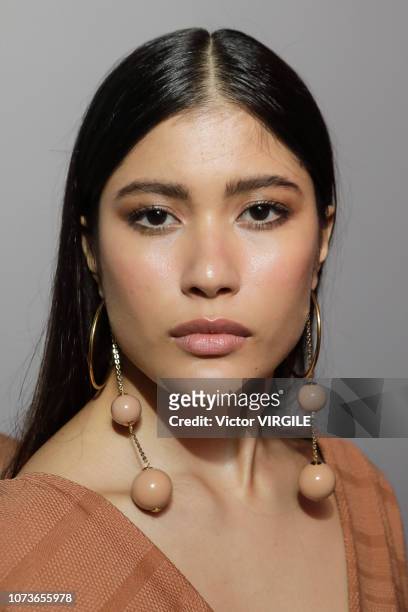 Model backstage during the Agua de Coco fashion show during Sao Paulo Fashion Week N46 Fall/Winter 2019 on October 26, 2018 in Sao Paulo, Brazil.
