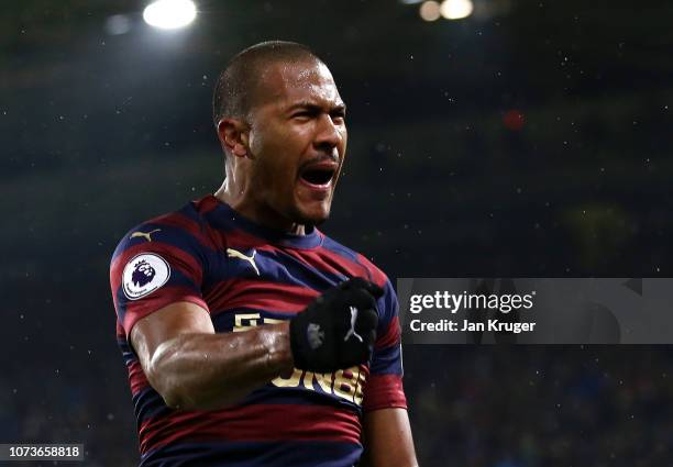 Salomon Rondon of Newcastle United celebrates after scoring his team's first goal during the Premier League match between Huddersfield Town and...