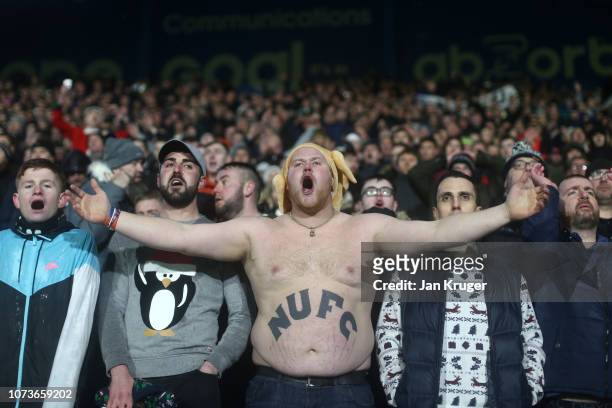 Newcastle United fan shows their support during the Premier League match between Huddersfield Town and Newcastle United at John Smith's Stadium on...