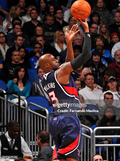 Damien Wilkins of the Atlanta Hawks shoots against the Orlando Magic on December 6, 2010 at the Amway Center in Orlando, Florida. NOTE TO USER: User...