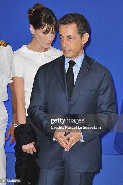 French first lady Carla Bruni-Sarkozy and French President Nicolas Sarkozy attend a tribute to the victims to the Mumbai terror attack held at the...