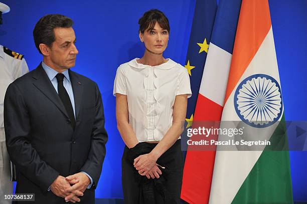 French first lady Carla Bruni-Sarkozy and French President Nicolas Sarkozy attend a tribute to the victims to the Mumbai terror attack held at the...