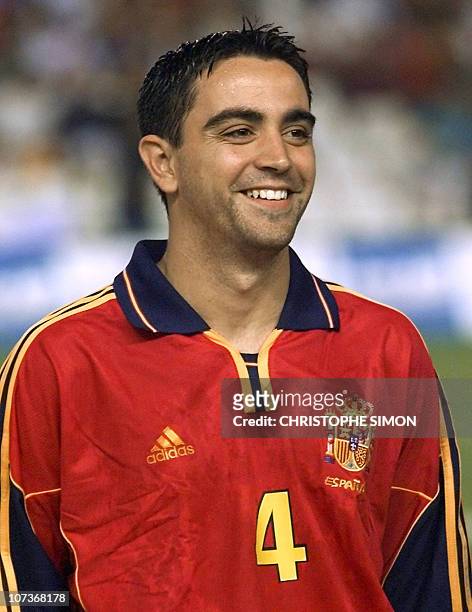 Portrait of Spanish midfielder Xavier Hernandez Creus, known as Xavi, taken 01 September 2001 in Valencia, before the 2002 World Cup qualifying match...